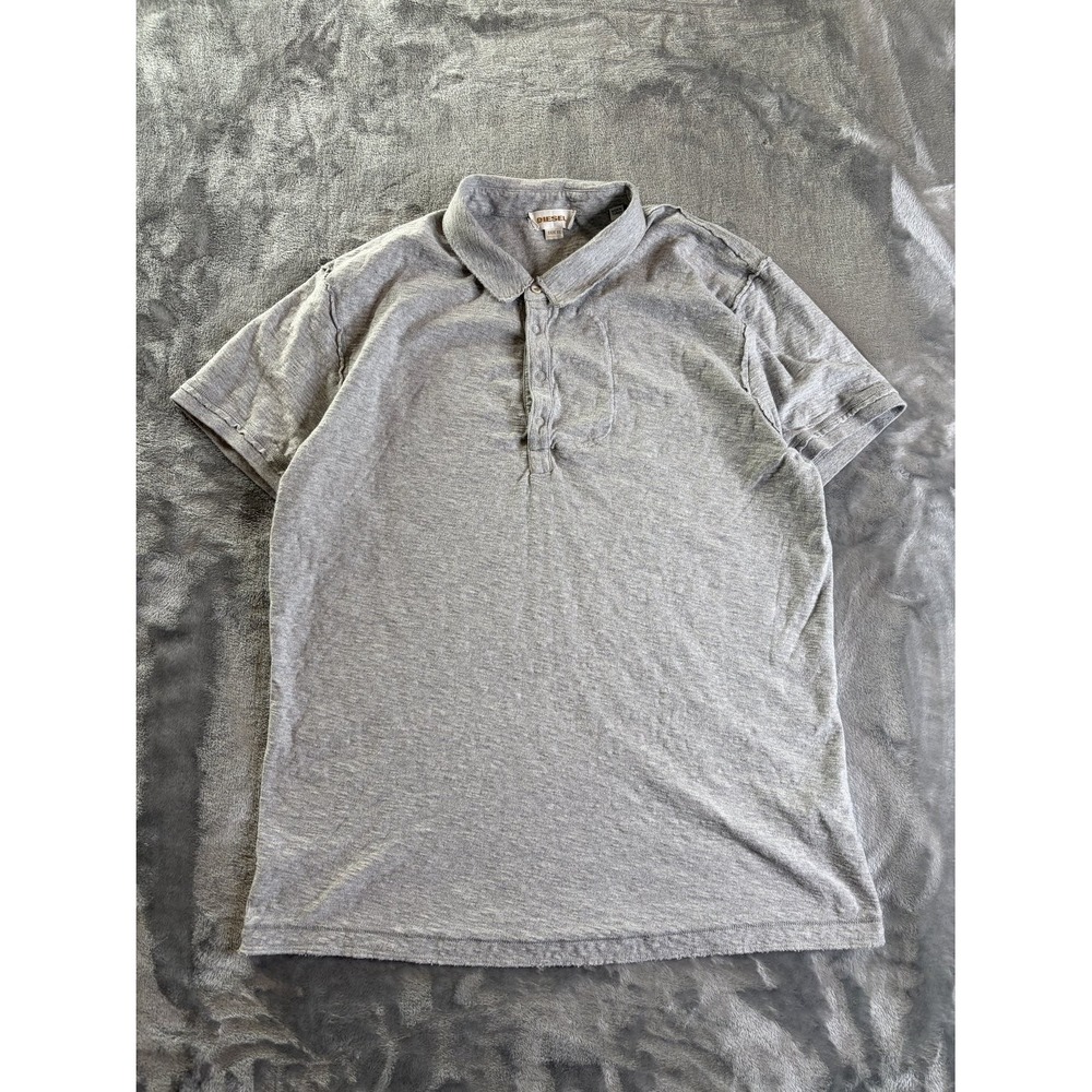 Diesel Men's Short Sleeve Polo Shirt Heather Gray Distressed Raw Hem Cotton XXL